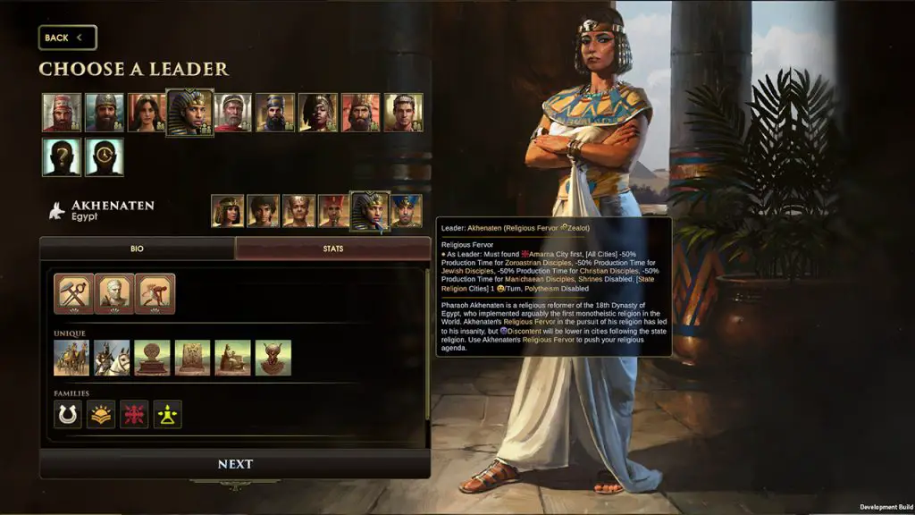 Wonders & Dynasties, leader selection